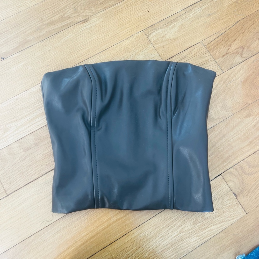 We Wore What brown leather bustier top size 2